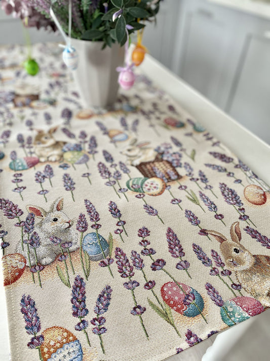 Easter tapestry tablecloth «Rabbit in lavender»