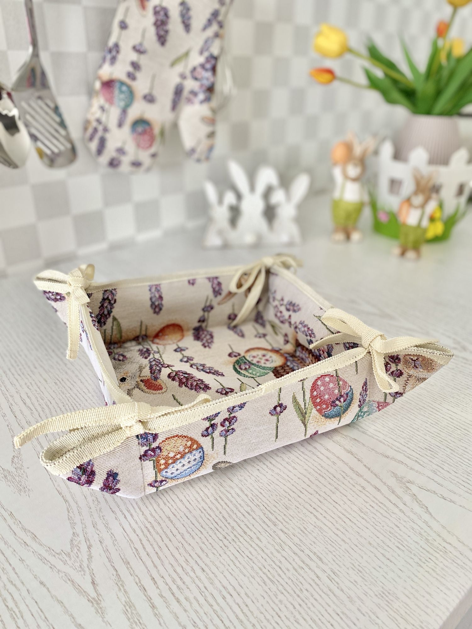 Easter tapestry Bread Basket «Rabbit in lavender» Limaso Textile
