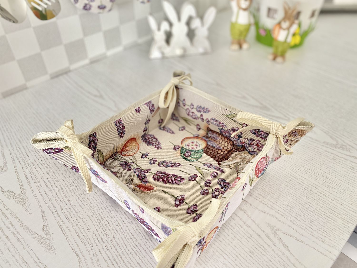 Easter tapestry Bread Basket «Rabbit in lavender» Limaso Textile