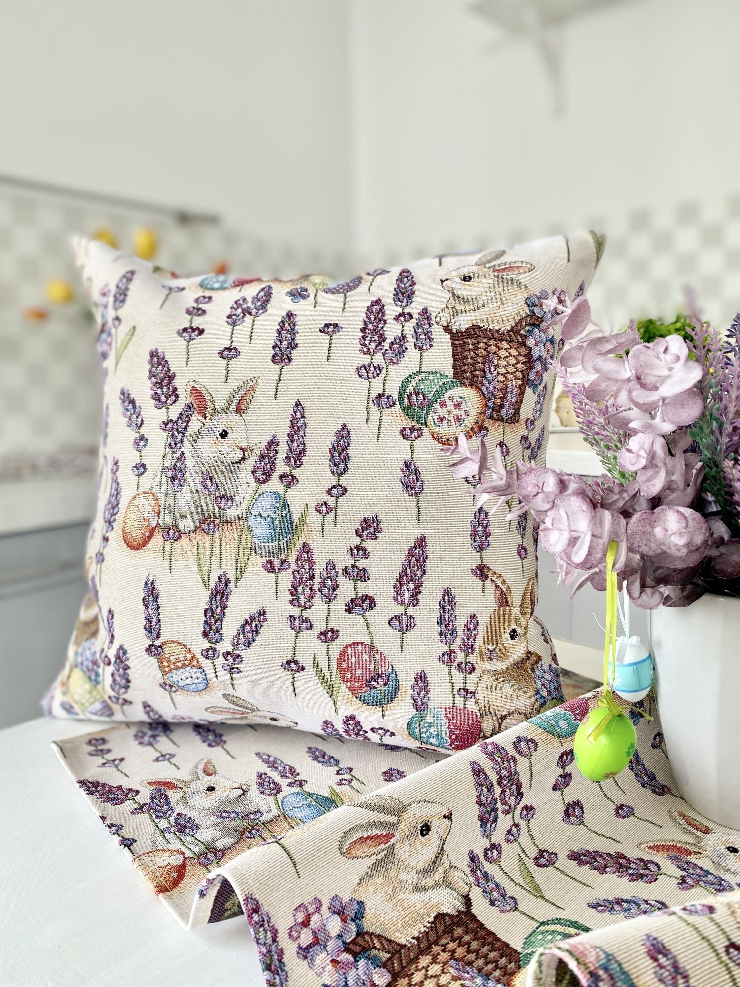 Easter tapestry cushion cover «Rabbit in lavender» Limaso Textile