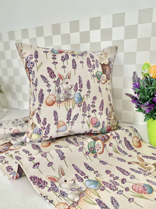 Easter tapestry cushion cover «Rabbit in lavender»