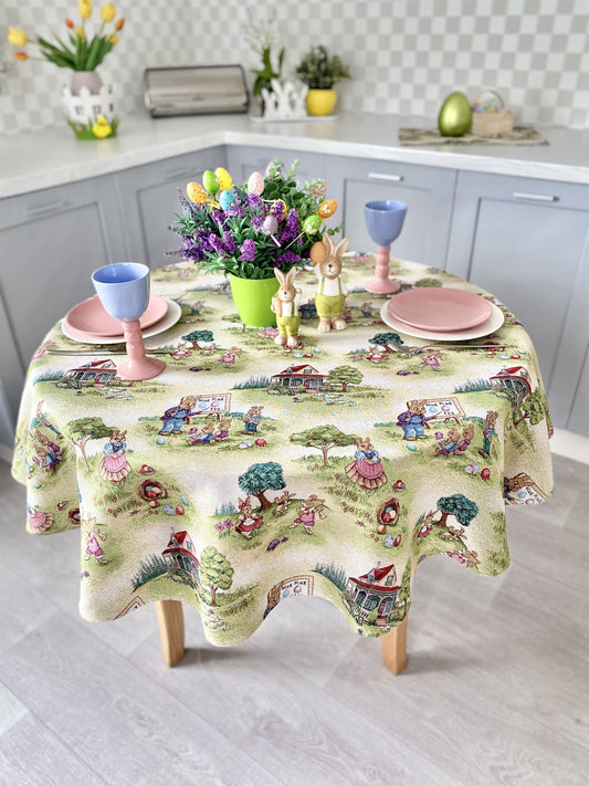 Round Easter tapestry tablecloth «Easter fun»