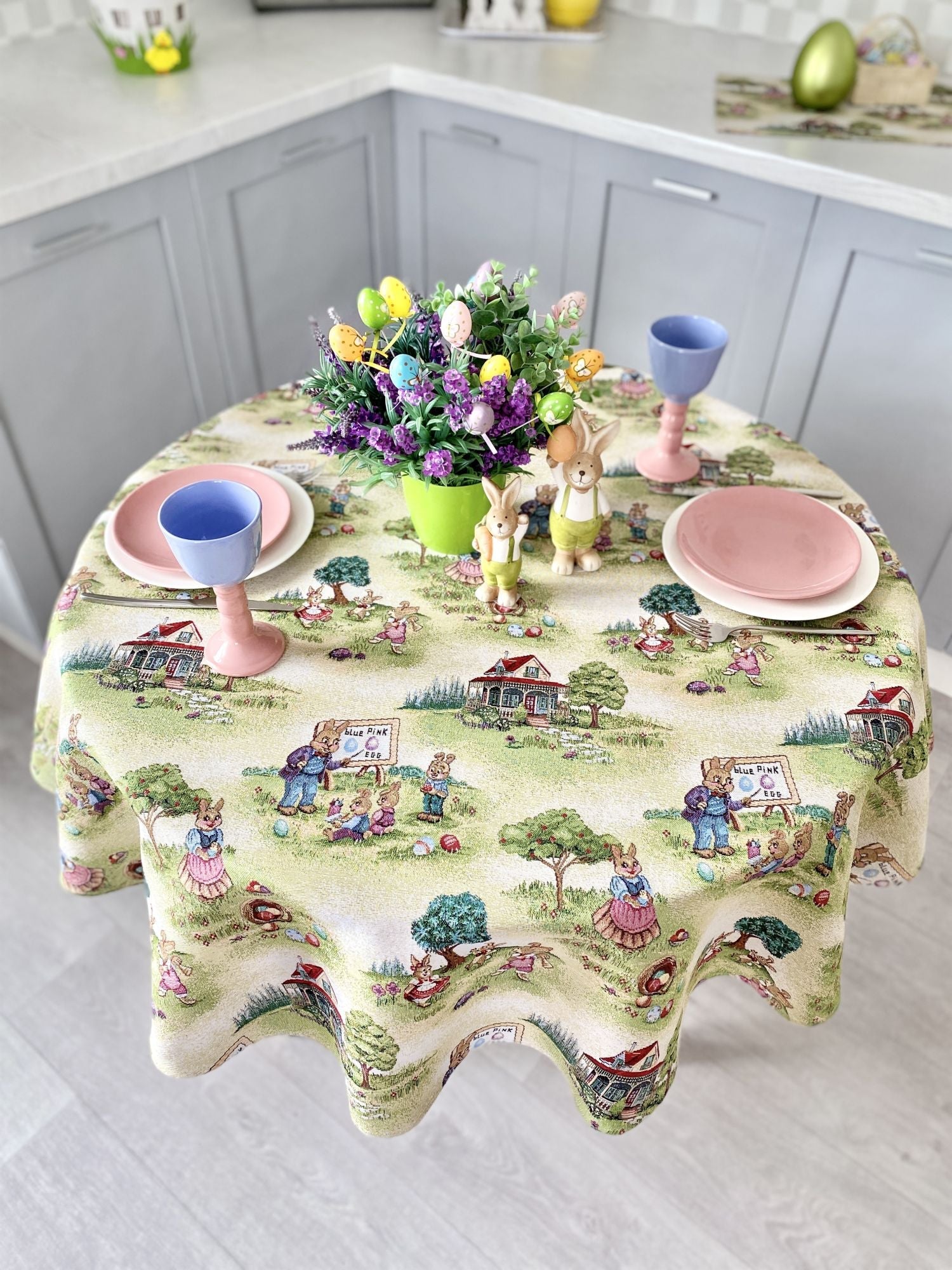 Round Easter tapestry tablecloth «Easter fun» Limaso Textile