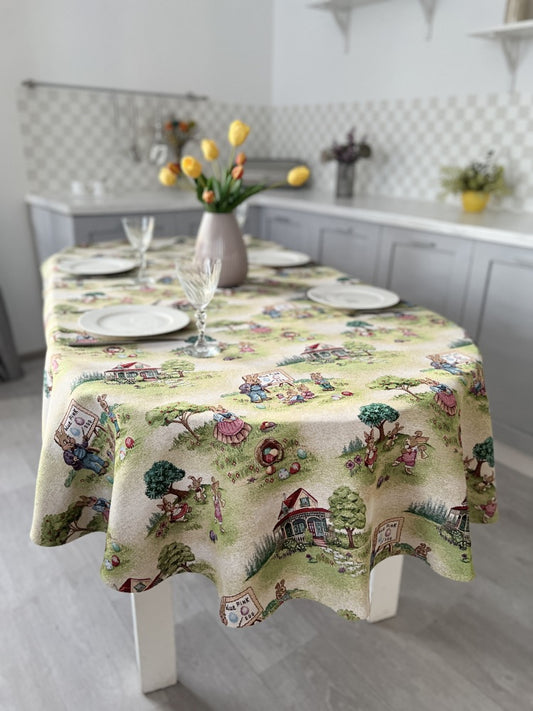 Oval Easter tapestry tablecloth «Easter fun»