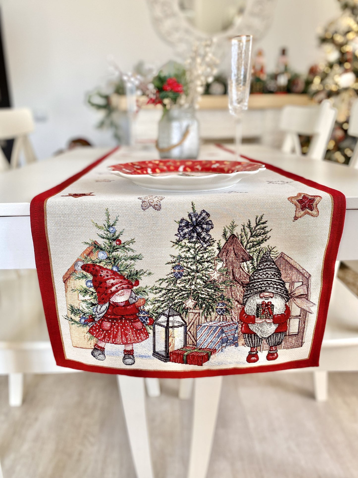 Christmas Tapestry Table runner «Federica» with silver thread