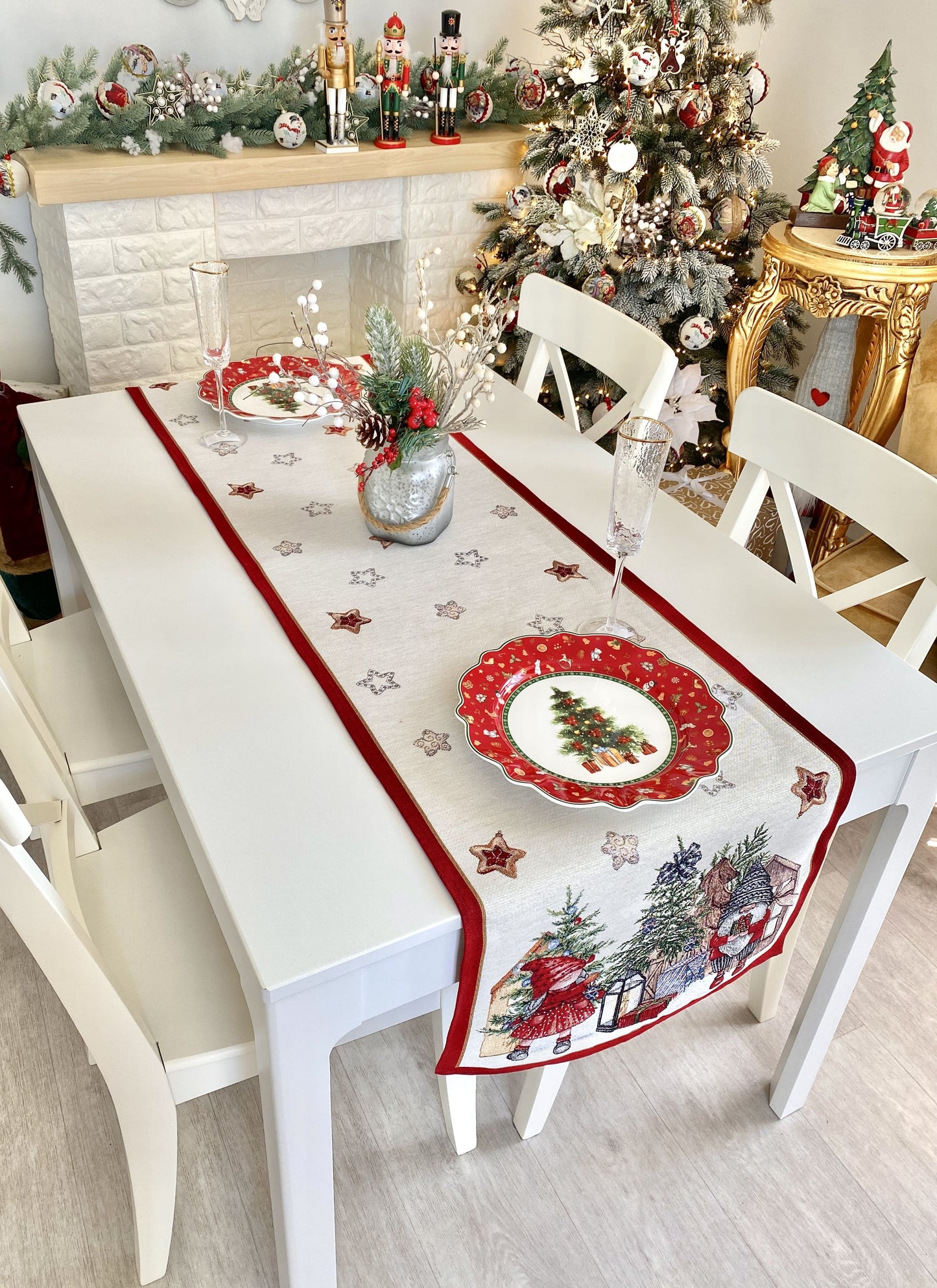 Christmas Tapestry Table runner «Federica» with silver thread