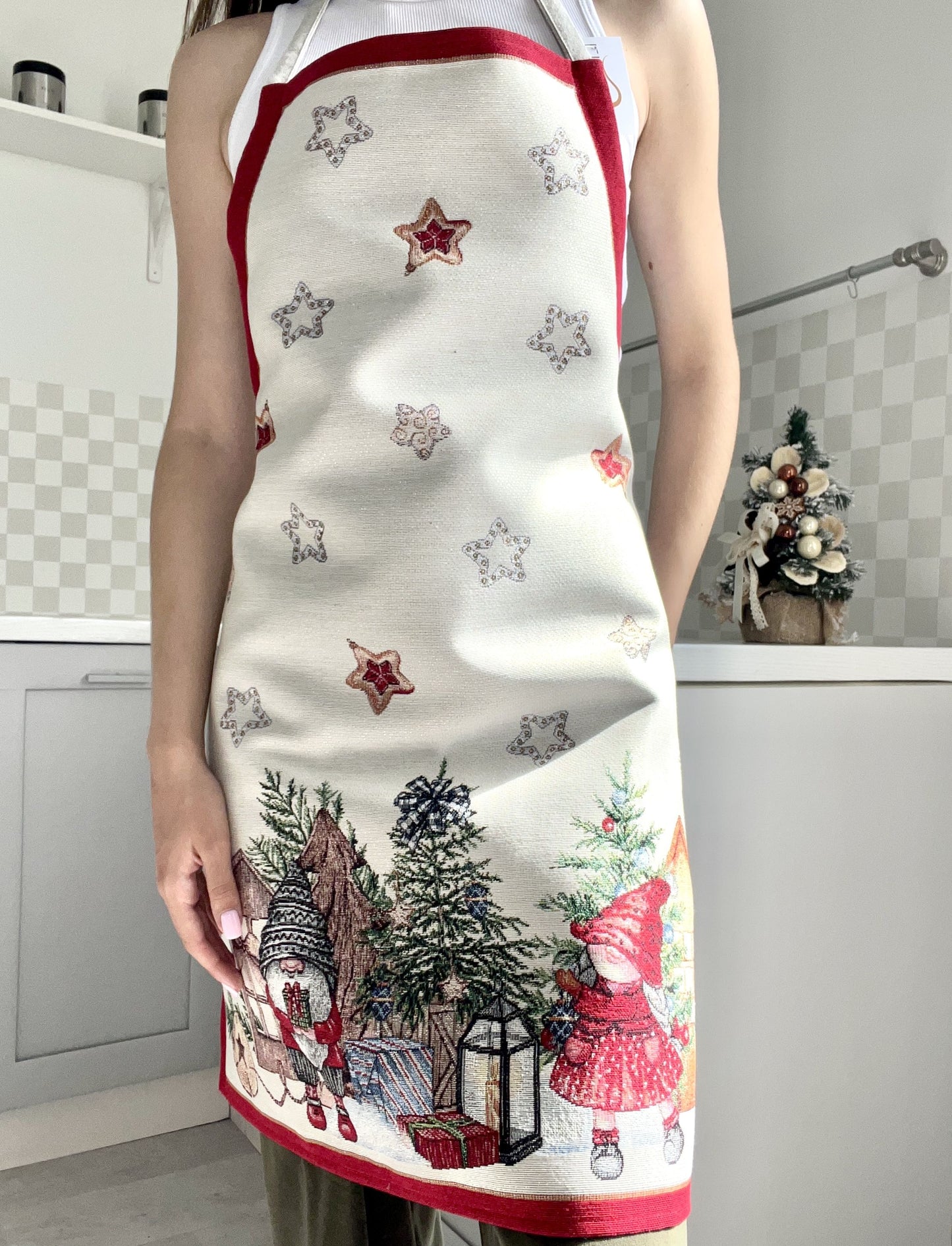 Xmas kitchen apron «Federica» with silver thread