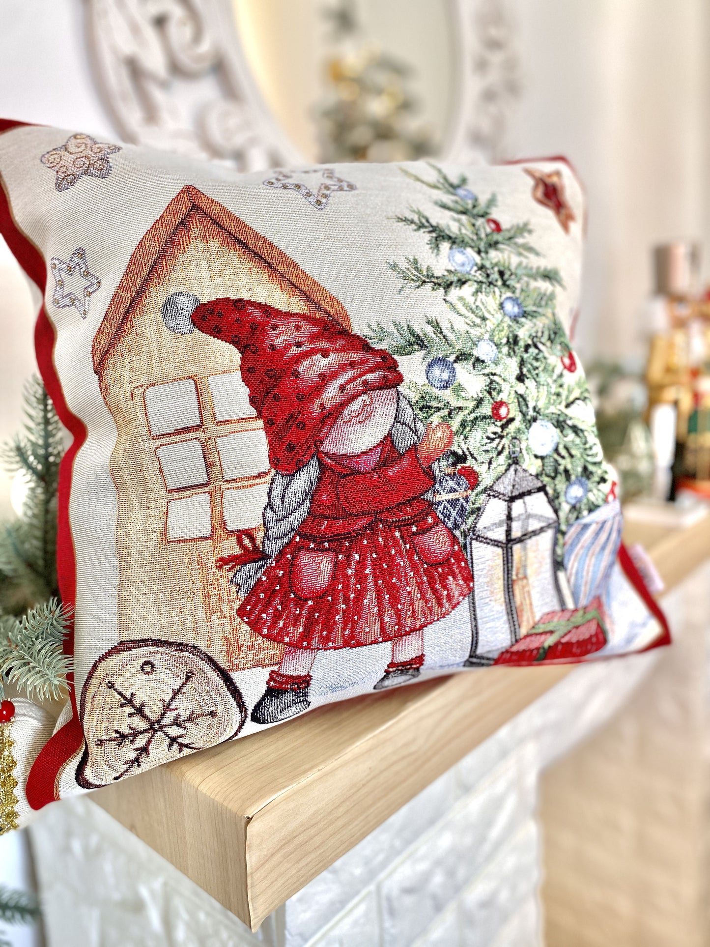 Christmas tapestry cushion cover «Federica-2» with silver thread