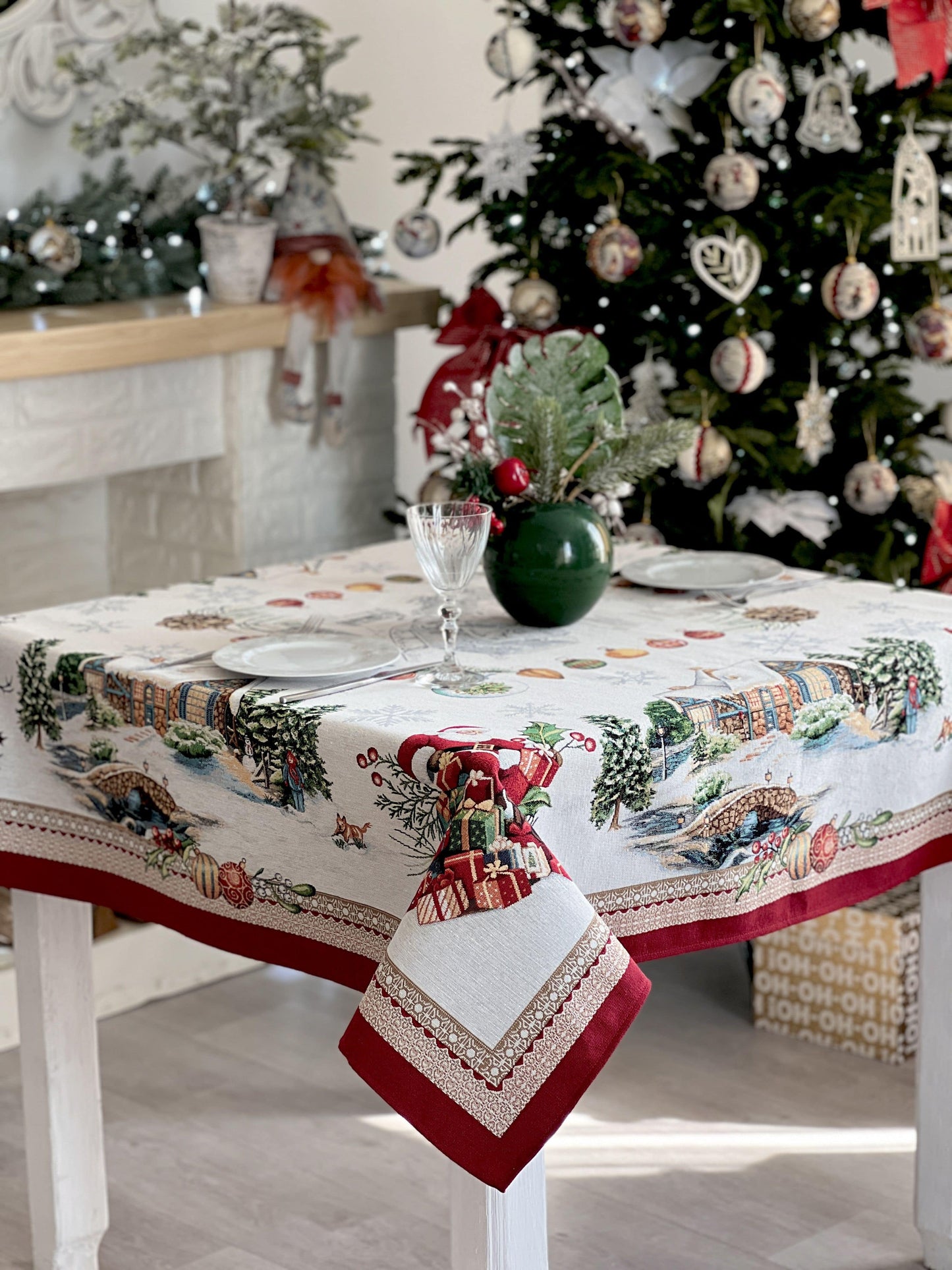 Christmas tapestry tablecloth «Frosty» with silver thread