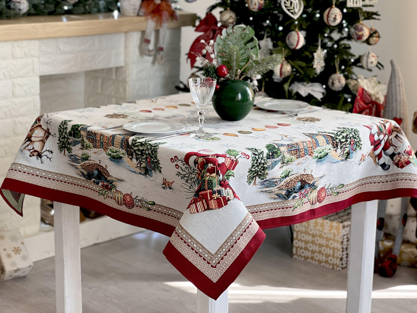 Christmas tapestry tablecloth «Frosty» with silver thread