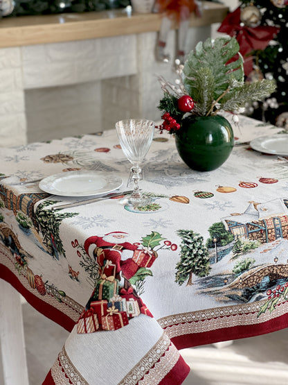 Christmas tapestry tablecloth «Frosty» with silver thread