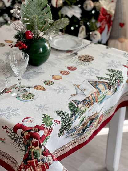 Christmas tapestry tablecloth «Frosty» with silver thread