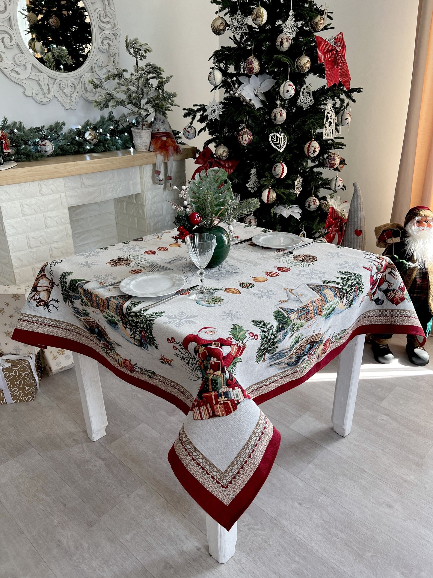 Christmas tapestry tablecloth «Frosty» with silver thread