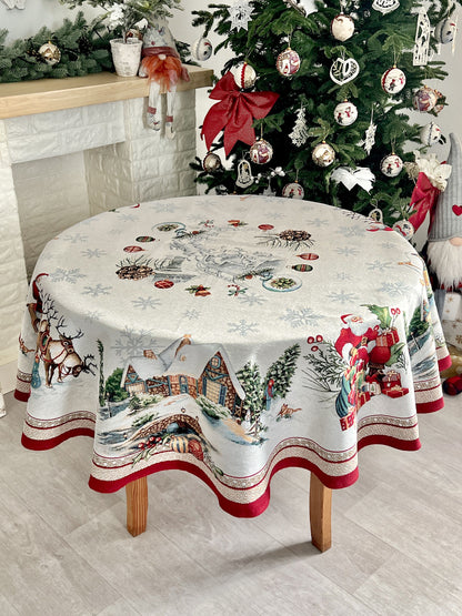 Round Christmas tablecloth «Frosty» with silver thread