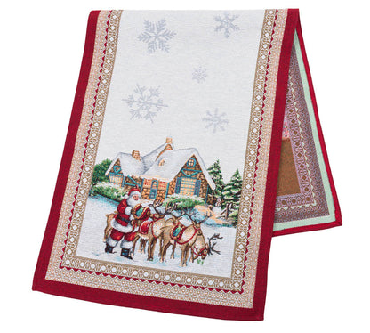 Christmas Tapestry Table runner «Frosty» with silver thread