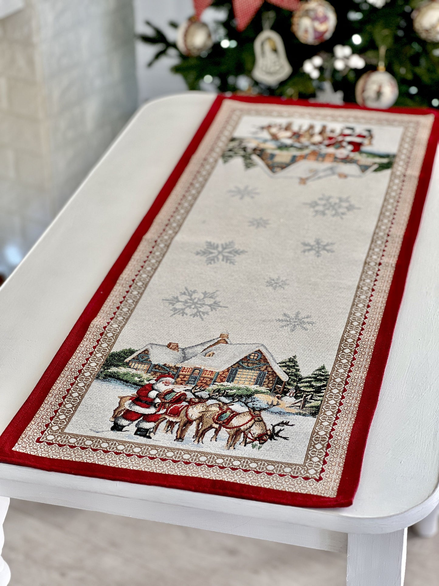 Christmas Tapestry Table runner «Frosty» with silver thread