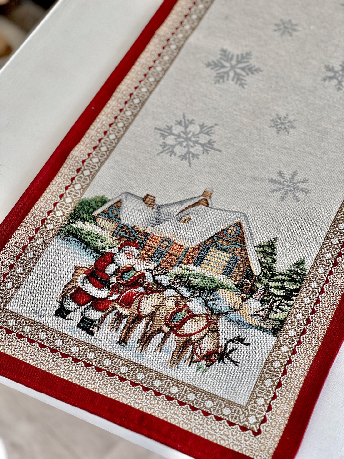 Christmas Tapestry Table runner «Frosty» with silver thread