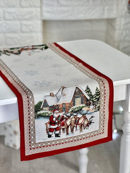 Christmas Tapestry Table runner «Frosty» with silver thread