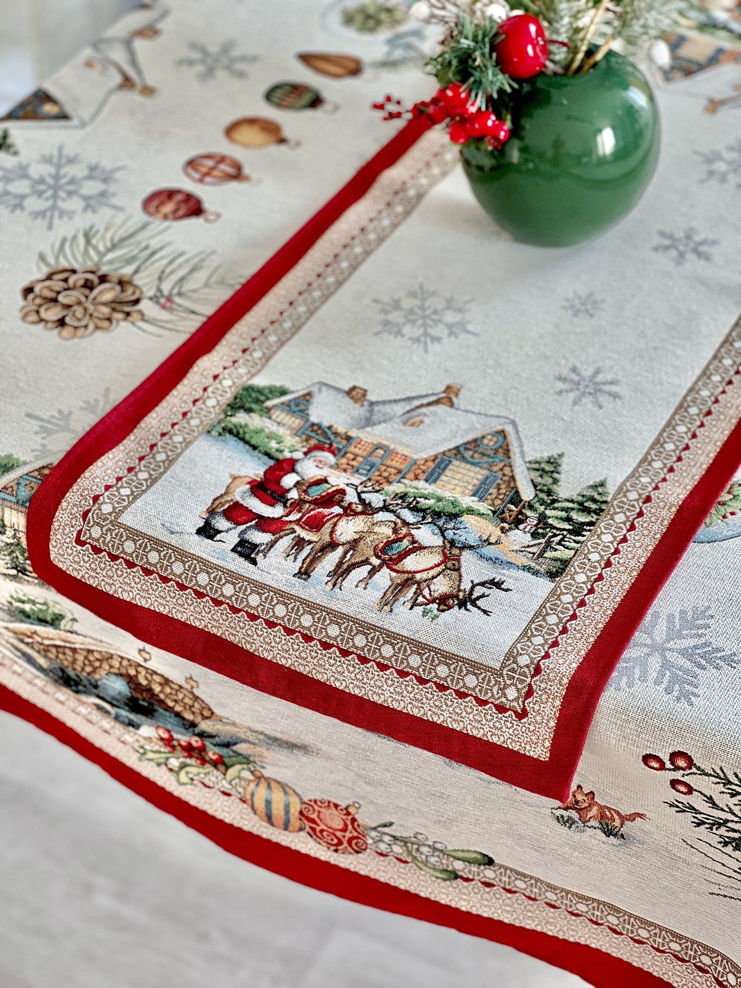 Christmas Tapestry Table runner «Frosty» with silver thread