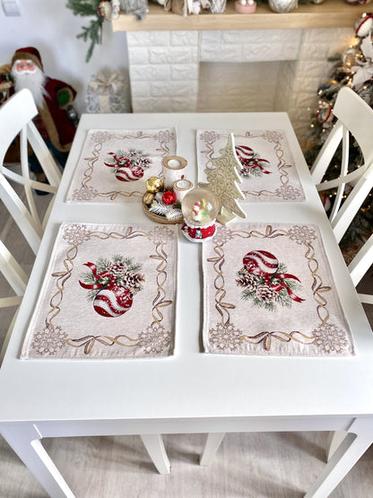 Christmas Placemat set «Golden Noel Collection» with Microfibre & Golden lurex - Premium Gobelin
