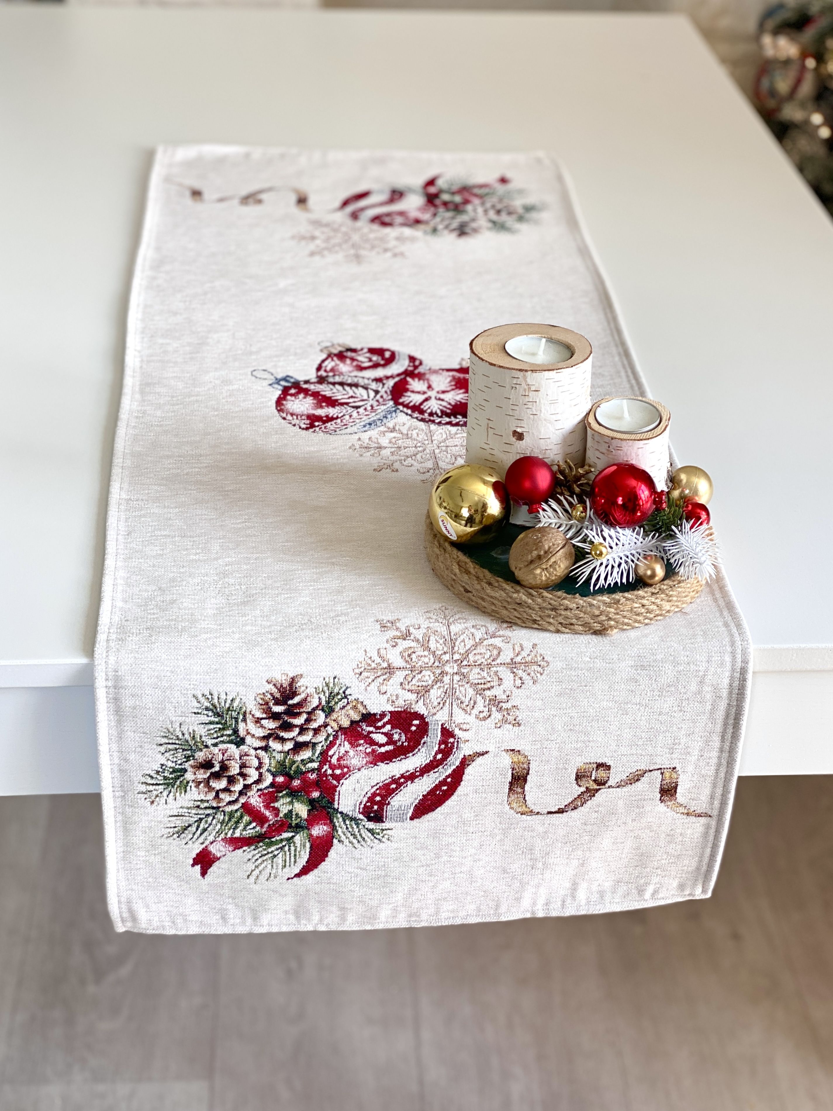 Christmas Table Runner  «Golden Noel Collection» with Microfibre &amp; Golden lurex - Premium Gobelin - Textile4Family