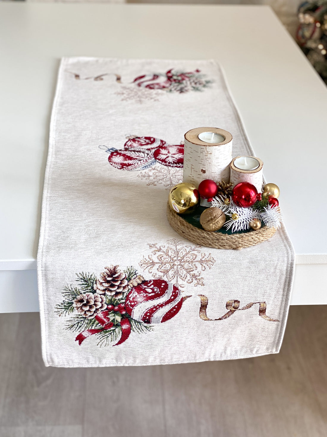 Christmas Table Runner  «Golden Noel Collection» with Microfibre &amp; Golden lurex - Premium Gobelin - Textile4Family