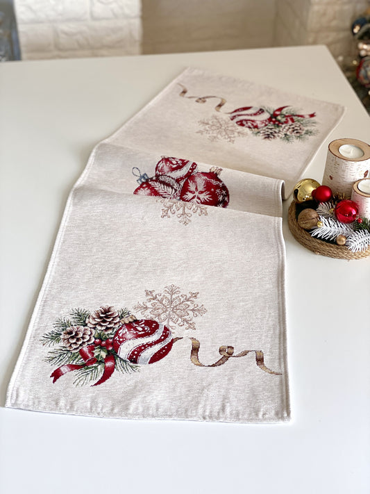 Christmas Table Runner  «Golden Noel Collection» with Microfibre & Golden lurex - Premium Gobelin