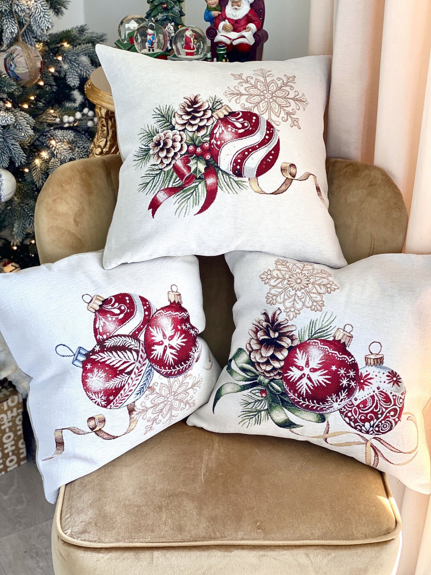 Christmas Decorative pillow cover  «Golden Noel Collection» with Microfibre & Golden lurex - Premium Gobelin