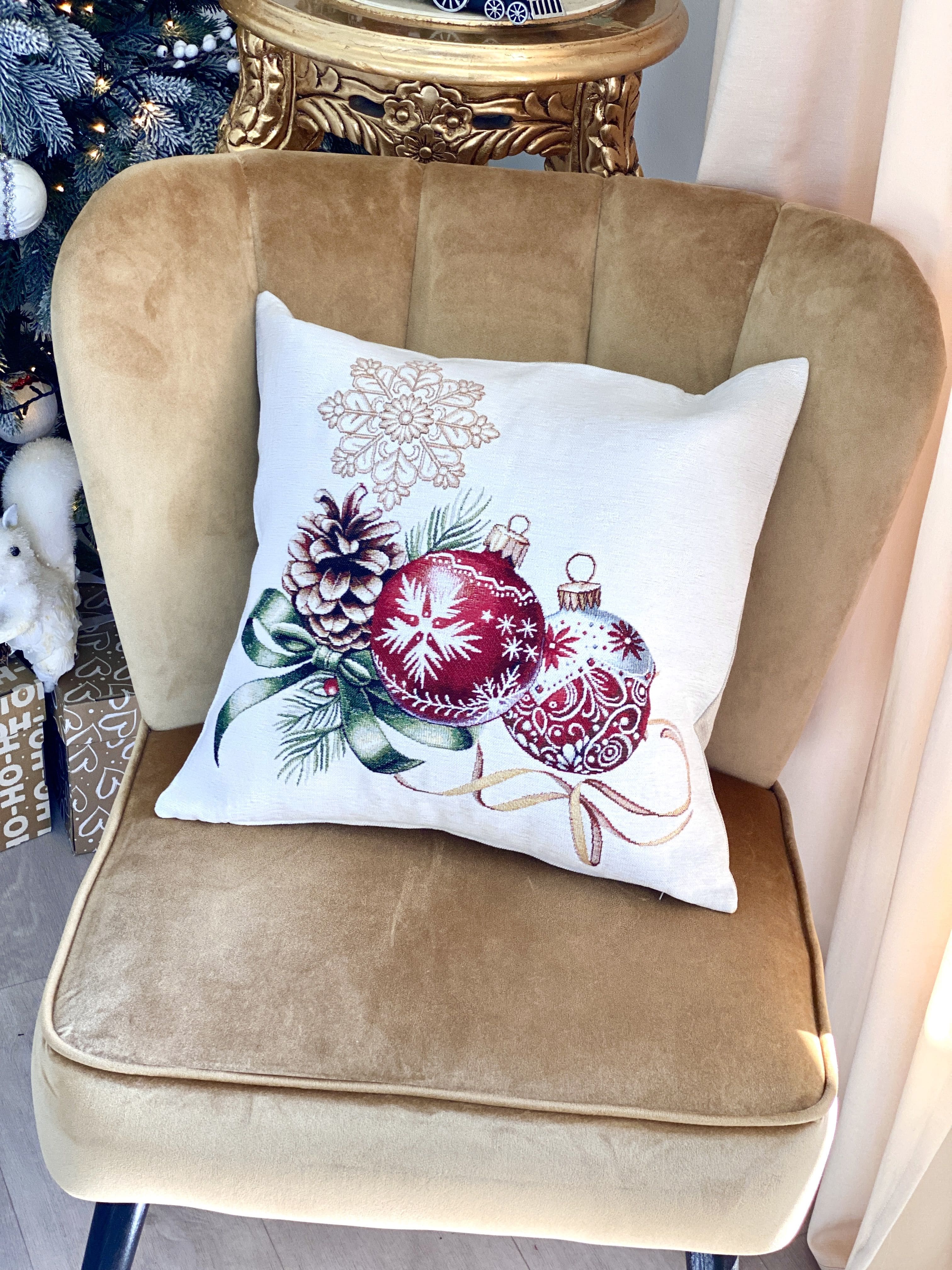 Christmas Decorative pillow cover  «Golden Noel Collection» with Microfibre &amp; Golden lurex - Premium Gobelin - Textile4Family