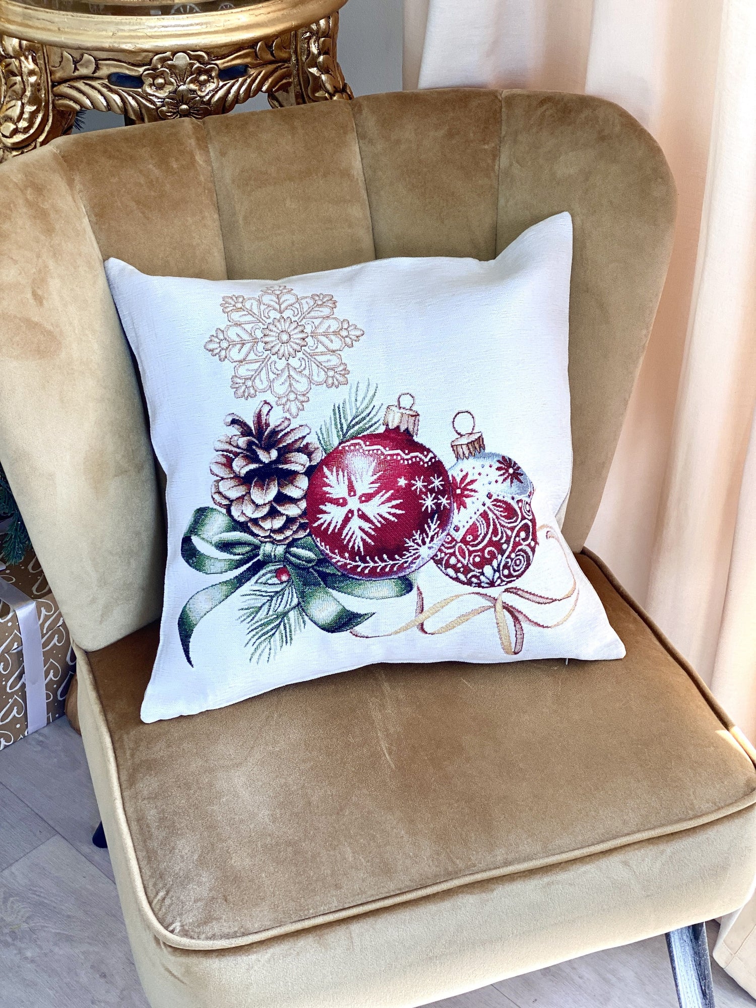 Christmas Decorative pillow cover  «Golden Noel Collection» with Microfibre &amp; Golden lurex - Premium Gobelin - Textile4Family