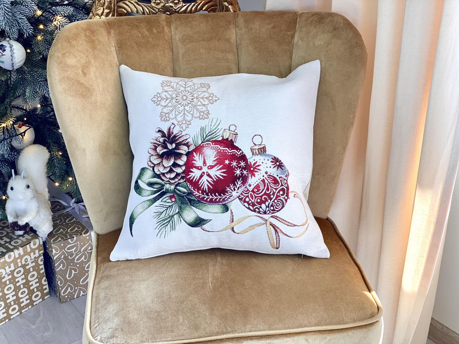 Christmas Decorative pillow cover  «Golden Noel Collection» with Microfibre &amp; Golden lurex - Premium Gobelin - Textile4Family
