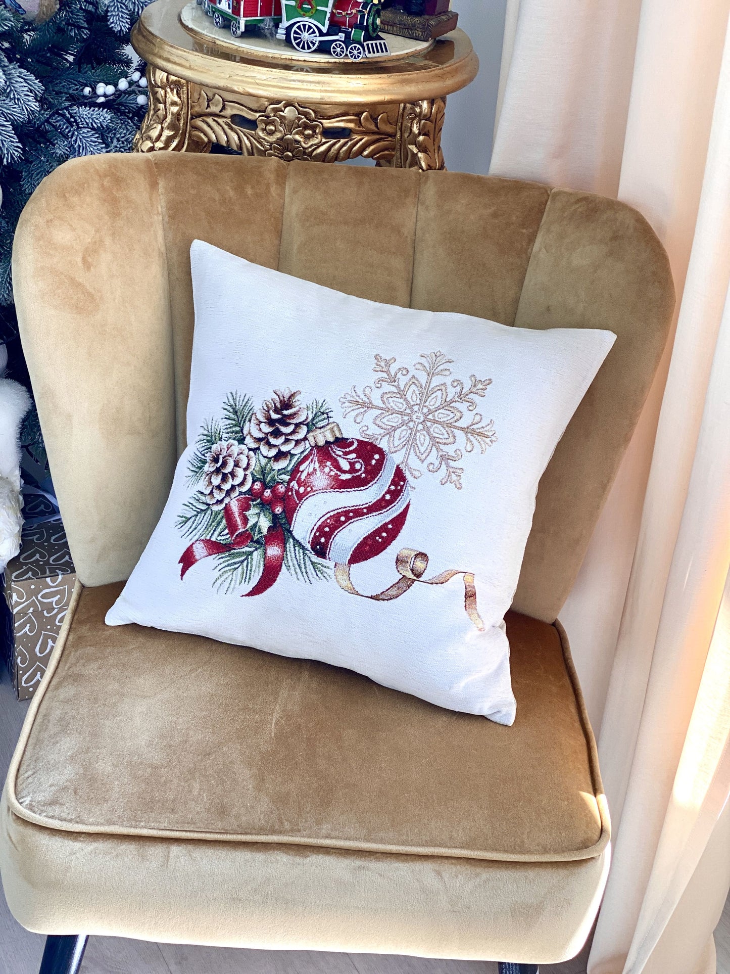 Christmas Decorative pillow cover  «Golden Noel Collection» with Microfibre & Golden lurex - Premium Gobelin