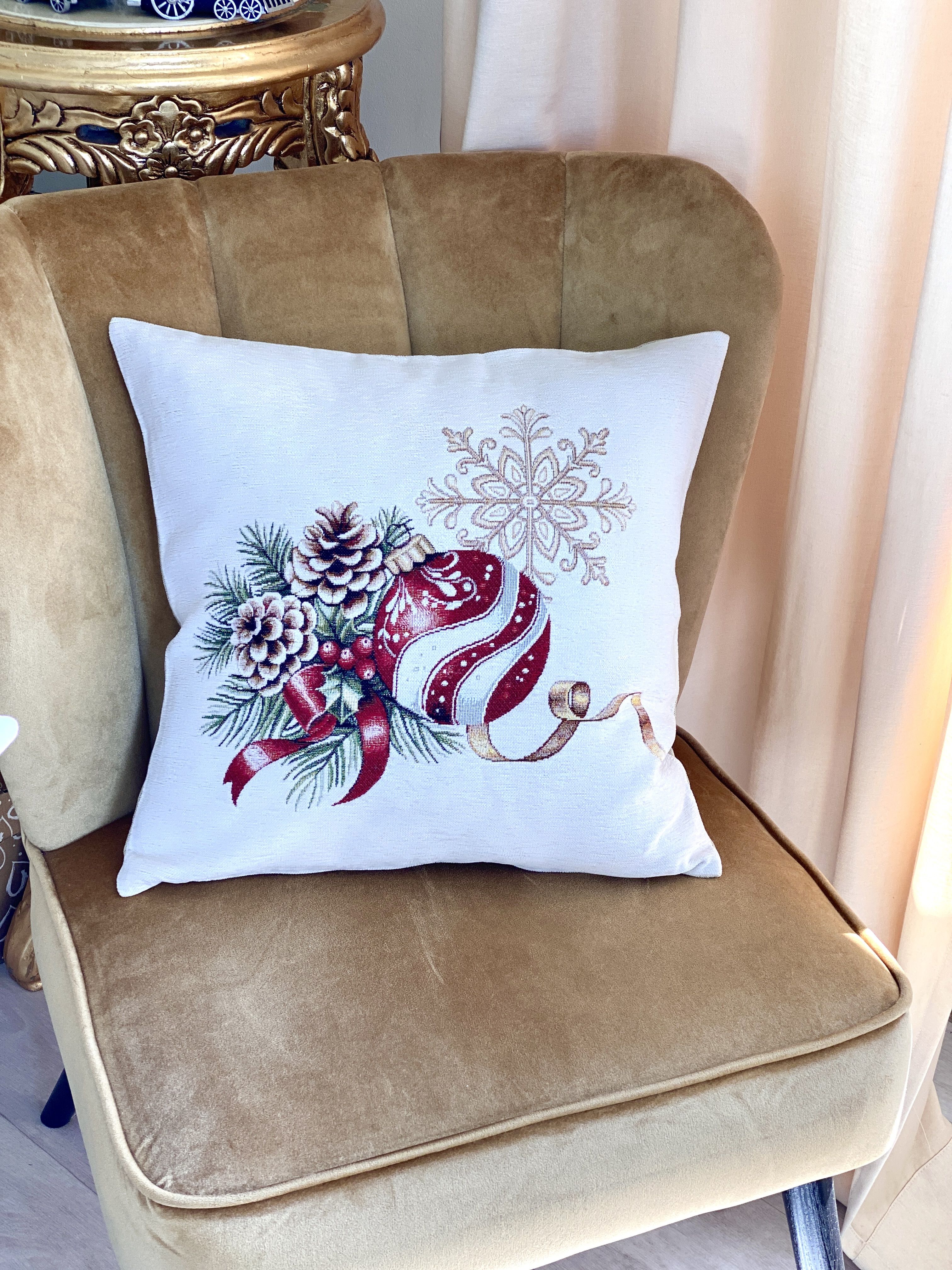 Christmas Decorative pillow cover  «Golden Noel Collection» with Microfibre &amp; Golden lurex - Premium Gobelin - Textile4Family