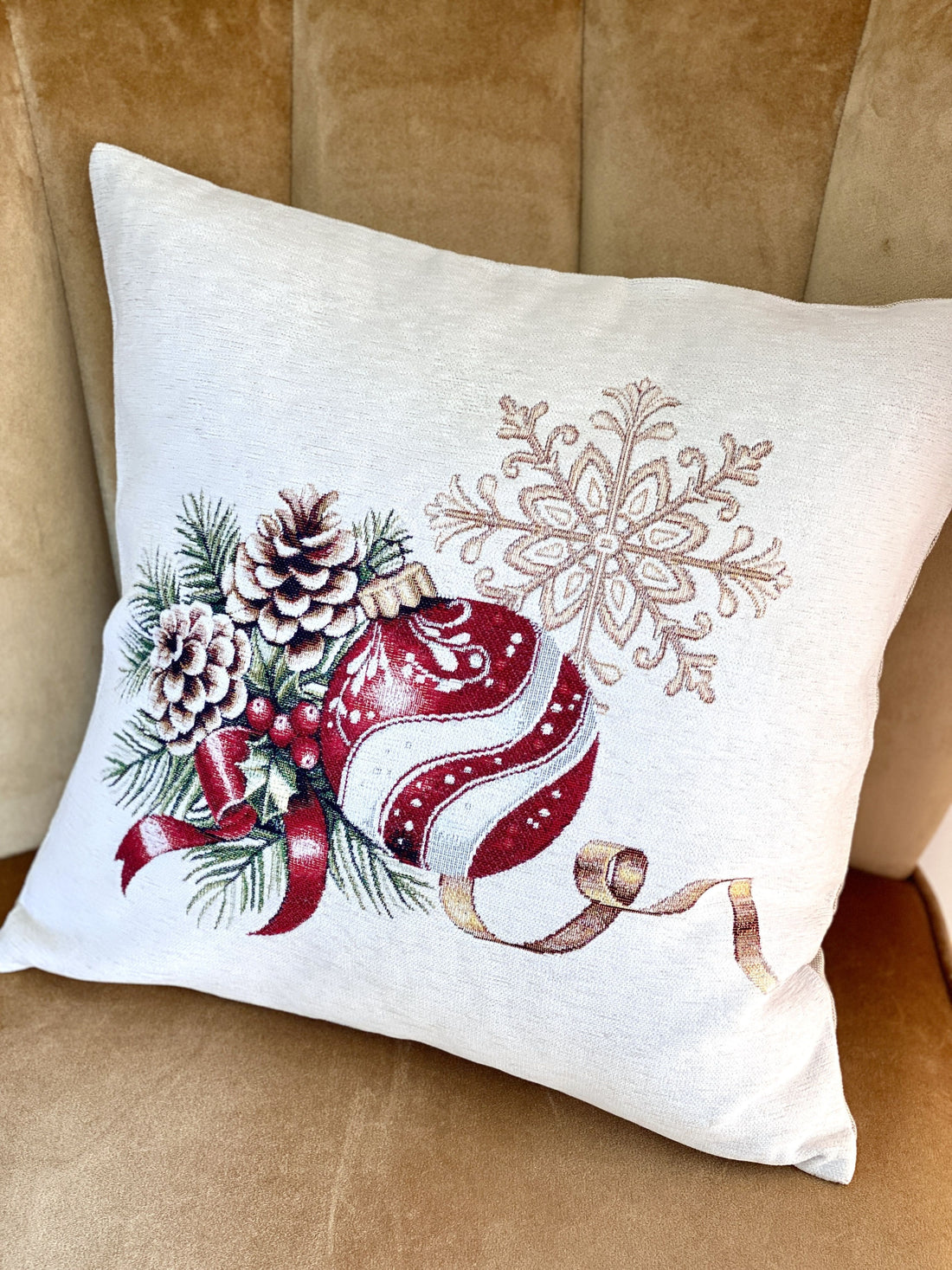 Christmas Decorative pillow cover  «Golden Noel Collection» with Microfibre &amp; Golden lurex - Premium Gobelin - Textile4Family