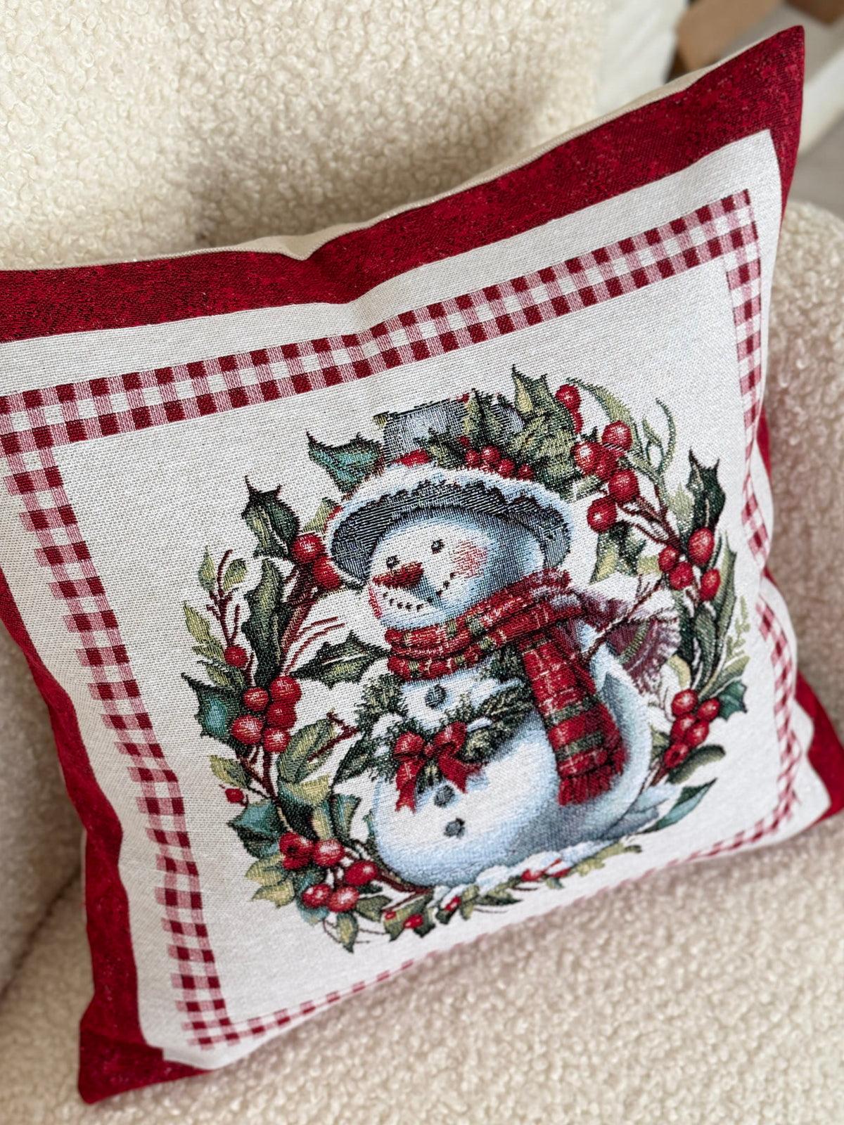 Winter Holiday Pillow cover «Snowman Tales» with silver thread - High quality tapestry