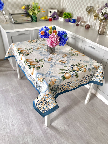 Tapestry tablecloth "Lemon Majolica" with microfibre