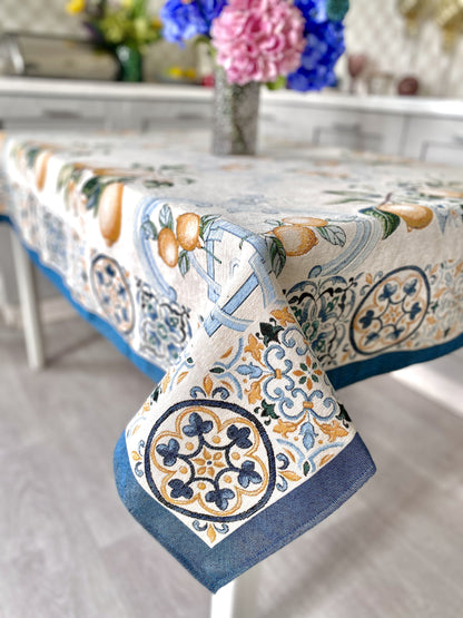 Tapestry tablecloth "Lemon Majolica" with microfibre
