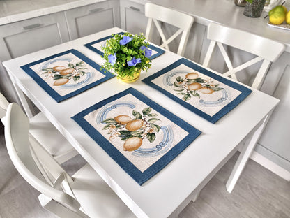 Tapestry placemat set "Lemon Majolica" with microfibre