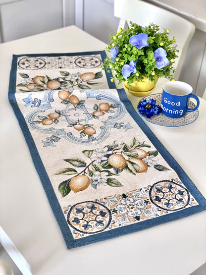 Tapestry table runner "Lemon Majolica" with microfibre