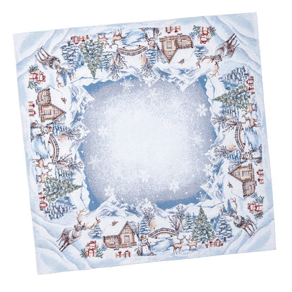 Christmas Tablecloth «Snowy Cabin Charm» with Microfibre - Premium Gobelin