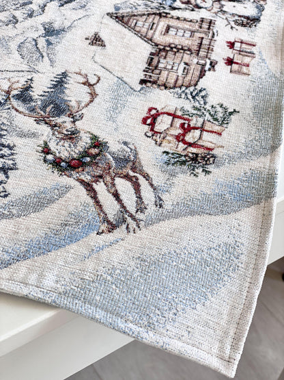 Christmas Tablecloth «Snowy Cabin Charm» with Microfibre - Premium Gobelin