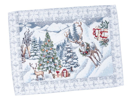 Christmas Placemat set «Snowy Cabin Charm» with Microfibre - Premium Gobelin