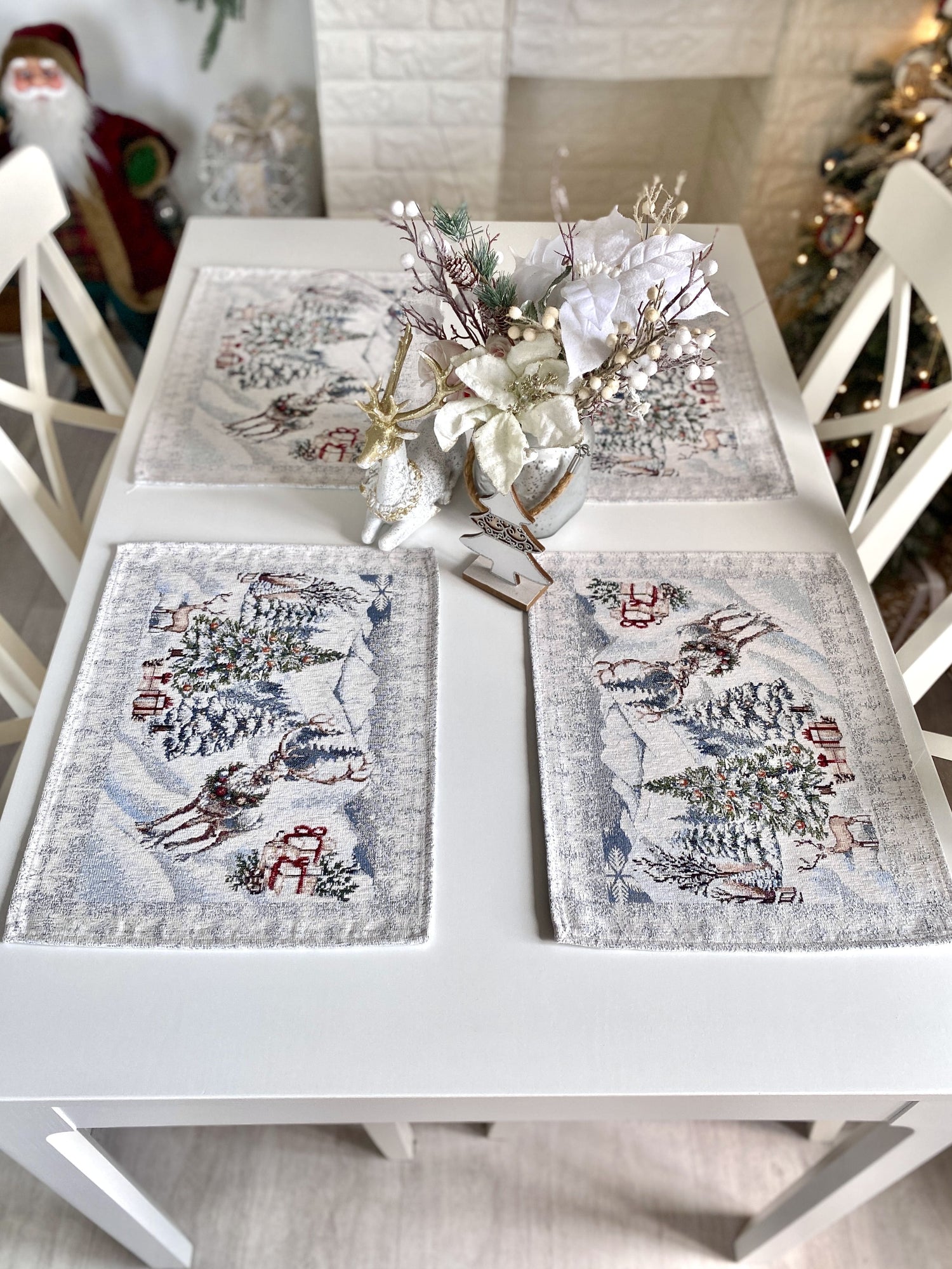 Christmas Placemat set «Snowy Cabin Charm» with Microfibre - Premium Gobelin - Textile4Family