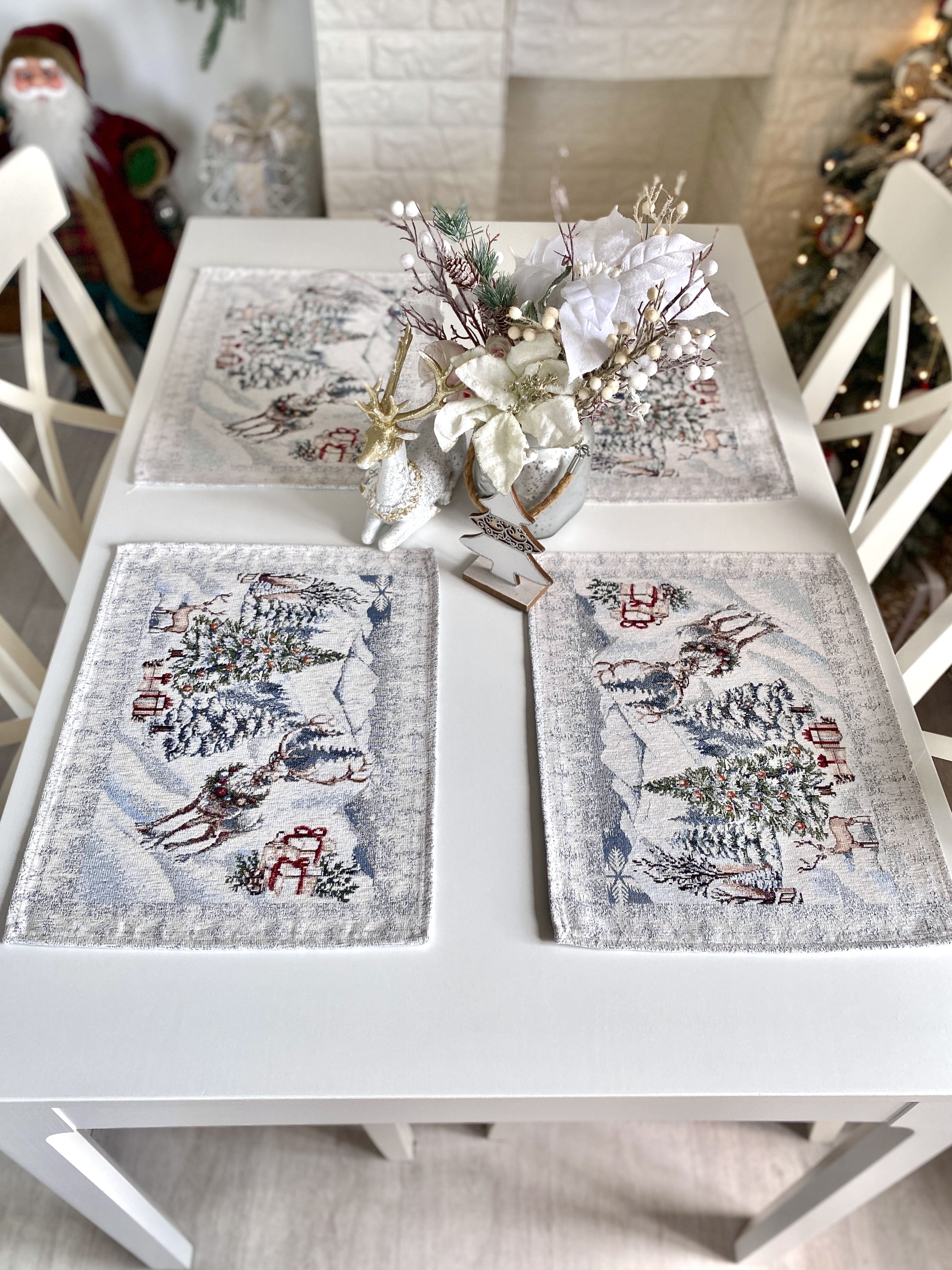 Christmas Placemat set «Snowy Cabin Charm» with Microfibre - Premium Gobelin - Textile4Family