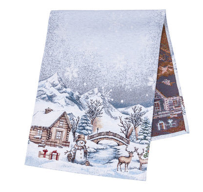 Christmas Table Runner  «Snowy Cabin Charm» with Microfibre - Premium Gobelin