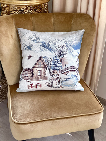 Christmas Pillow cover  «Snowy Cabin Charm» with Microfibre - Premium Gobelin