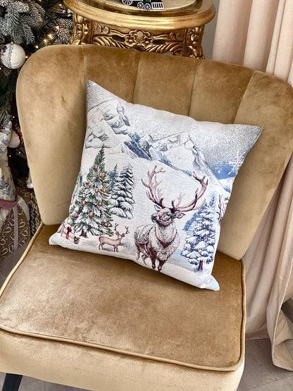 Christmas Pillow cover  «Snowy Cabin Charm» with Microfibre - Premium Gobelin