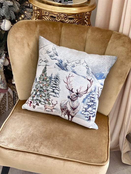 Christmas Pillow cover  «Snowy Cabin Charm» with Microfibre - Premium Gobelin