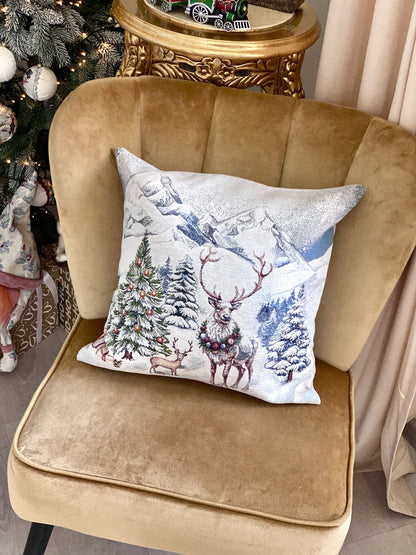 Christmas Pillow cover  «Snowy Cabin Charm» with Microfibre - Premium Gobelin