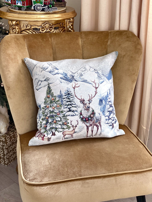 Christmas Pillow cover  «Snowy Cabin Charm» with Microfibre - Premium Gobelin